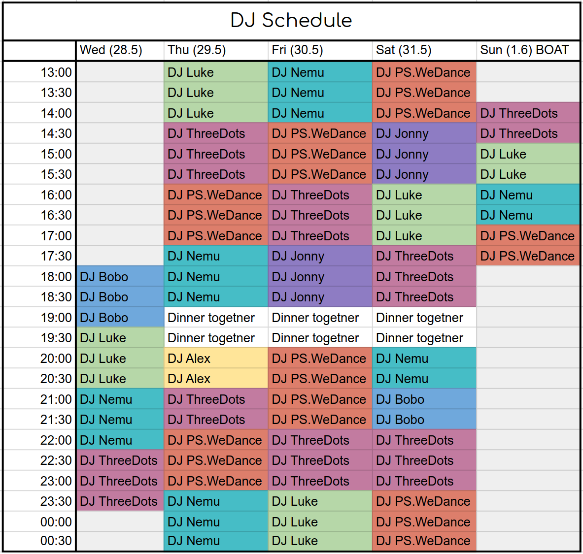 DJ Schedule